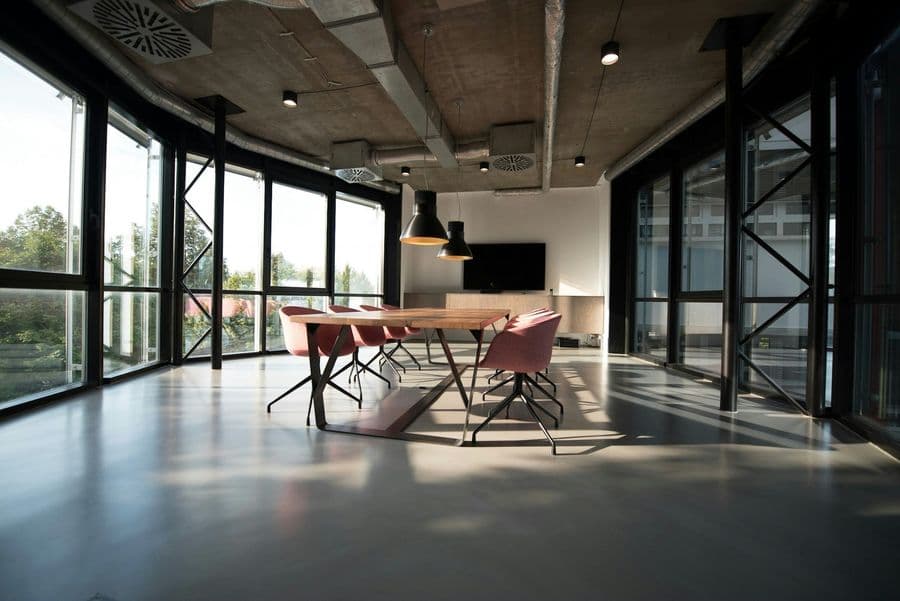 Loft office with full-height glass partitions