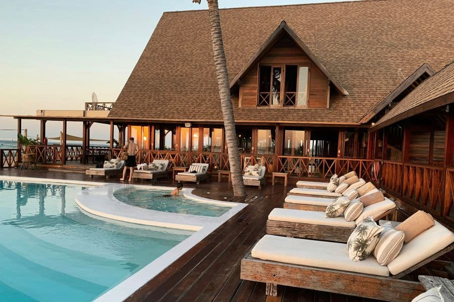 Hotel poolside terrace at golden hour